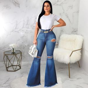 Jeans femininos Plus Size Size Flare Cantura Alta Bell Bottom Denim Troushers Hole Pant Casual feminino feminino feminino Vaqueros