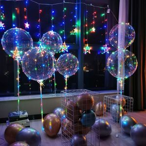 Party Decoration 20 Inch LED Flashing Balloon Transparent Luminous Lighting Bobo Ball Ballonger med 70 cm Pole 3M String Balloon Xmas Wedding Supplies Q485