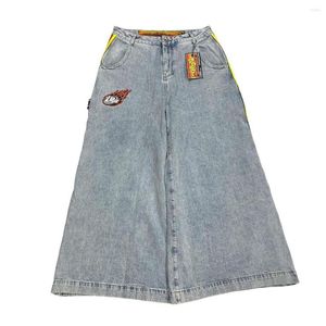 Jeans masculinos Harajuku Padrão de carta impressa calça larga de vaca larga y2k para homem retrô casual hop streetwear