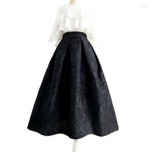 Skirts 2023 Spring Autumn Trendy Korean Style 50s Vintage Elegant Boutique Black High Waist Pleated Midi Skirt 5XL With Pocket WorkWear