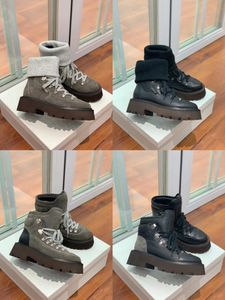 2023 Designer Kvinnor Stövlar Högkvalitativ tjock Sole Lace Up Casual Cowhide Ankle Boots Fashion Paris LACE UP MOTORCYCLE SOOTS Vinter Snow Boots