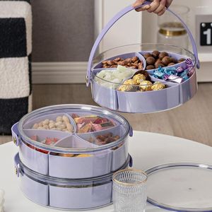 Platten geteilte Servierschale mit Deckelgriff 5 Fach Snack Box tragbare Süßigkeiten Früchte Muttern Platter Organizer