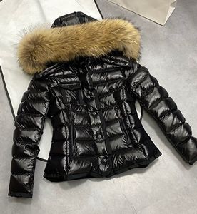 Designer Women Down Parkas Mid Length Embroidered Badge with Hat Fur Collar Thickened for Warmth and Slim Fit Puffer Jacket Winter