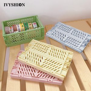 Storage Boxes Bins Collapsible Crate Plastic Folding Box Basket Utility Cosmetic Container Desktop Holder Home Use School Desk 230817