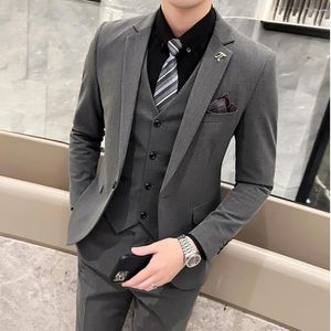 Men's Suits 2023 Latest Grey Business Suit For Men 3 Pieces (Jacket Pants Vest )British Style Office Deguisement Homme