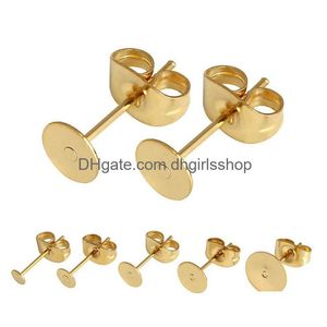 Stud Gold Plated Flat Bottom Ear Pin Studs Diy Earrings Supplies Jewelry Findings Set Copper Material Accessories Drop Delivery Dhn6V
