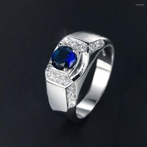 Anelli da matrimonio Mens Royal Blue Stone Round for Men Women Silver Colore Bande zirconi di lusso Promettono gioielli ad anello di fidanzamento