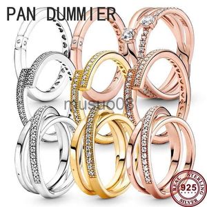 Band ringer Ny 925 Pure Silver Peach Heart Disc Interlaced Double-Sided Three Ring Women's Ring Wedding Högkvalitativ DIY Charm Jewelry J230817