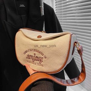 Hobo 2023 Simple Handbags Designer Casual Hobos Bags Ladies Sac Corduroy Shoulder Bags for Women Letter Zipper Messenger Bag Female HKD230817