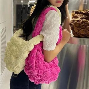 Evening Bags Unique Bright Rose Red Velvet Ruched Cloudy Luxury Bag Vacation Travel High Capacity Shoulder Women Sweet Girls Wallets