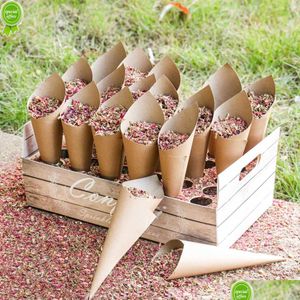 Outros suprimentos de festa de evento Wedding Kraft Paper Bandey Confetti Cone Stand Box para decoração Cones de flores Drop Rustic Drop Deliver Dh6HK