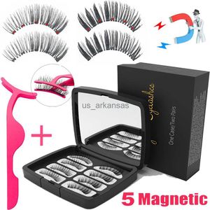 Falska ögonfransar Lekofo 4 Par 5 Magnet Magnetiska ögonfransar Set 6D Mink Eye Lashes Återanvändbara False Lashes Faux Cils Magnetique Natural HKD230817