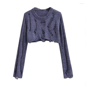 Women's Sweaters Summer 2023 Casual Round Neck Long-Sleeved Short Section Skeleton Knit Sweater Set Head Slim Jumper Fashion Trend