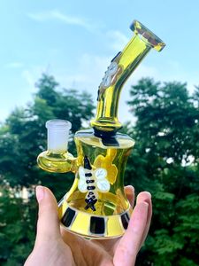 Nargile mini bong cam 3d küçük arı su boruları bongs kalın pireks ile 14mm dişi eklem beher küçük yağ dab teçhizat