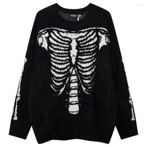 Erkek Sweaters iskelet grafik punk goth erkek moda siyah gevşek örgü kazak sokak sokak giyim hip hop harajuku büyük boy