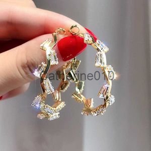 Charm Trendy Exquisit 14K Real Gold Crystal Circle Hoop Ohrringe für Frauen Hochwertige Schmuck Blaaa Zirkonia S925 Silbernadel J230817