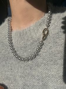 Buntes echtes Leinen silbergrau Shijia Perfekter Kreis Starker Lichtkristallperlen Halskette Frauenpullover Kette Dual-Wear neuer Stil