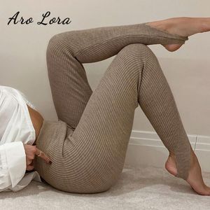 Женские леггинсы aro lora beige ritbled вязаные леггинсы Женщины с высокой талией хлопковой фитнес Основные брюки. Случайные осени.