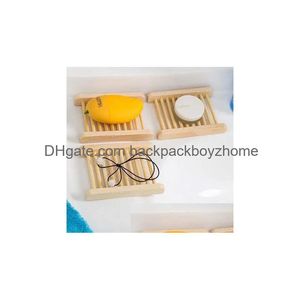 Soap Dishes Natural Bamboo Trays Wooden Dish Tray Holder Rack Plate Box Container For Bath Shower Bathroom Wholesale Drop Delivery Hom Dheyw