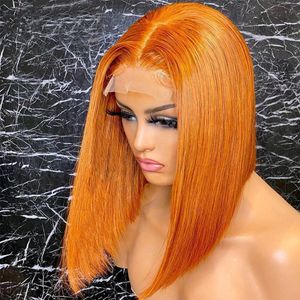 Ginger Bob 220%gęstość koronkowa peruka czołowa peruki ludzkie włosy koronkowe z przodu krótkie bob ludzkie peruki do włosów przed wyrzuconymi 4x4