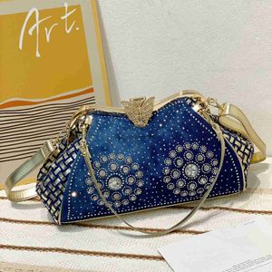 Hobo Diamond Denim Women Purses and Handbags with Shiny Rhinestone Jeans Crossbody Bag Shoulder Bag Evening Party Bag HKD230817