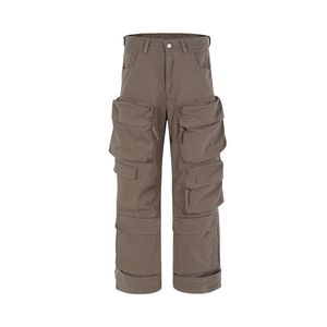 Pantaloni da uomo Pantaloni cargo larghi dritti multitasche per uomo Salopette nera Streetwear Pantaloni casual larghi oversize