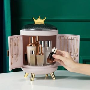 1PC Luxus Multifunktionsorganisator für Schlafzimmer und Badezimmer - rotierende kosmetische Aufbewahrungsbox der Krone mit Licht - perfekt für Schmuck, Kosmetik,