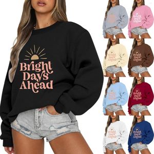 Capuz de moletons femininos letra de pescoço redonda imprimida LOLHA Casual Pullover Sweatshirt Capuz Active Women Cotton Crop Crop