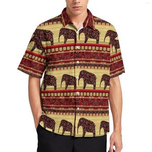 Men's Casual Shirts Vintage Elephant Vacation Shirt African Print Hawaiian Male Fashion Blouses Short-Sleeve Graphic Tops Plus Size