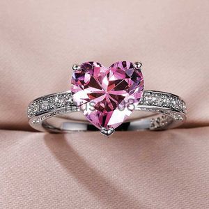 Pierścienie zespołowe wykwintne modne serce różowe kryształowe pierścionki cyrkonowe dla kobiet zaręczynowe pierścionek weselny rocznica biżuterii Anillos Mujer J230817