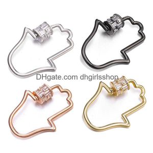 Clasps Hooks Riversr Cz Micro Pave Screw White Pink Yellow Gun Black Palm-Shaped Copper Zircon Pendant Connectors Diy Jewelry Findin Dhnja