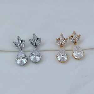 Stud Real 18K Gold Plated Clear Zircon Drop Flower Candy Earrings Jewelry Letter Wedding Gift Factory Partihandel med gratis dammväska