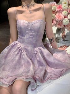 Fioletowe słodkie eleganckie imprezę mini dres vintage francuskie sukienki z bajkami żeńska szyfonowa korea seksowna sukienka Summer New 230808