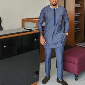 Erkek Trailsits Tasarımcı Erkekler Giyim Katı Yuvarlak Boyun Top Pantolon İş Takımı Afrika Etnik Tarz Sıradan 2 PCS Beyefendinin Kıyafetleri