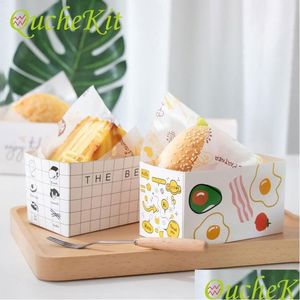 Gift Wrap 50Pcs Square Paper Box Oilproof Sandwich Thick Egg Toast Breakfast Packaging Boxes Restaurant Supply Drop Delivery Home Ga Otrai