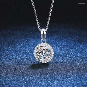 Pingentes verdadeiros 1ct d color redondo pingente de moissanita para mulheres colar de diamante espumante de 6,5 mm S925 jóias de prata esterlina