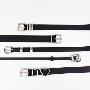 Belts Silver Buckle Black Leather Women's Belt Pin Thin Stylish Low-rise Pants Trimmed Small Waistband