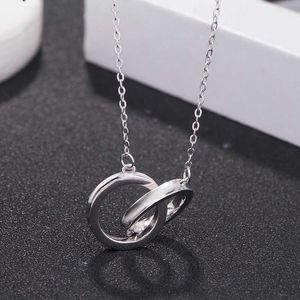 Designer Brand S925 Sterling Silver Double Ring Halsband 1837 Fashion Temperament Pendant TIFFAYS DUBBEL RING SILVER CLAVICLE CHAVICE FÖR KVINNOR