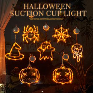 Andra evenemangsfestleveranser Halloween Sug Cup Pendant LED String Lights Pumpkin Bat Spider Ghost Ornament Diy Window Glass Door Decor 230816