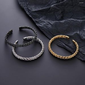 Bangle rostfritt stål män armband silverfärgad färg inslagna vridna repmetall manschett armband personliga neutrala smycken grossist