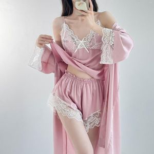 Женская одежда для сна 3PCS Women Pajamas Set Sexy Lace Nightsiets Lingerie Lyred Satin Satin Hoot Cami Шорты пижама костюм домашнюю одежду одежду