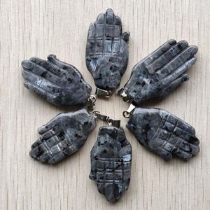 Pendant Necklaces Fashion Good Quality Natural Black Spectrolit Hand Palm Charms Pendants For Necklace Jewelry Making 6pcs/lot Wholesale