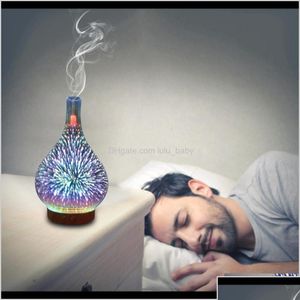 Mist Mist Armatherapy 1Lzuz 8fimf Trasonic 3D Fireworks Glass Hare Mare مع LED Night Light Aroma diffuser Drop Drop Dhme9