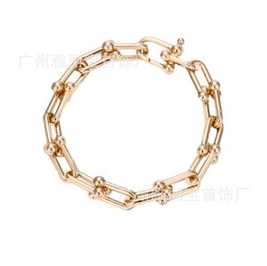 Marca de designer edição alta edição tff grande pulseira de corrente em forma de U com pulseira branca de cobre 18k aço de aço rosa de ouro