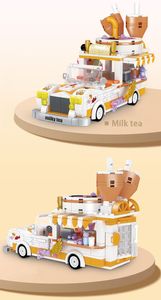 Tacco camper all'ingrosso Giocattolo personalizzato Camion di cibo costruire Block City Camion dei gelati Street View Carrozzeria da pranzo blocco camper Building Block Snack alimentari Negozio Giocattolo di mattoni per bambini