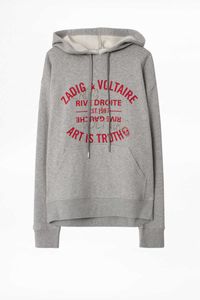 Zadig Voltaire 여성 스웨트 오버 풀오버 ZV 편지 인쇄 핫 다이아몬드 보물 블루 코튼 양털 양털 까마귀 여성