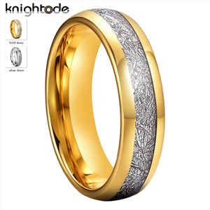 Band Rings 6mm Gold ColorSilvery Tungsten Carbide Rings White Meteorite Inlay Fashion Wedding Band Engagement Jewelry Dome Polished Finish 230816