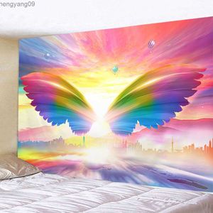 Tapisserier stora ängelvingar Tapestry Hippie Psychedelic Feather Occult Bakgrund Art Wall Hängande matta Hemdekoration Bord Tyg R230817