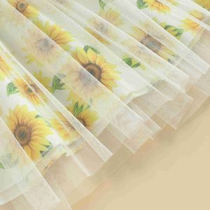 Girl's Dresses Kids Girls Dress Sunflower Print Tulle Splicing Neck Ruffles Sleeveless Dress Summer Princess Dress