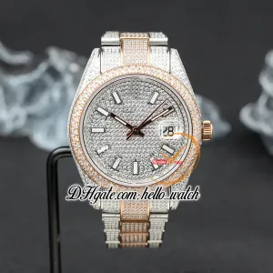 V3 126334 Seagull A2824 Automatisk herrklocka 116244 PAVED DIAMONDS Stick Markers Two Tone Rose Gold Fullt Iced Out Diamond Armband Eternity Jewely Watches E278a